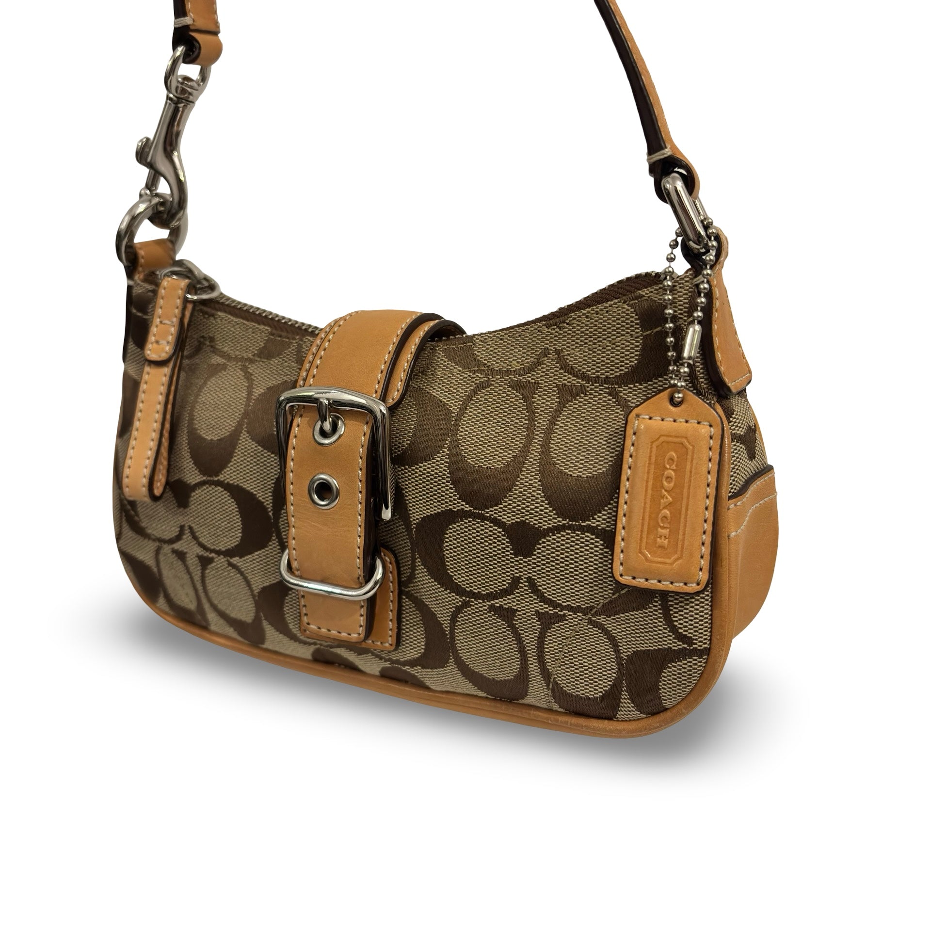 Coach Brown & Beige Tan Signature Mini Soho Demi Canvas & Leather Vintage Hobo Shoulder Bag