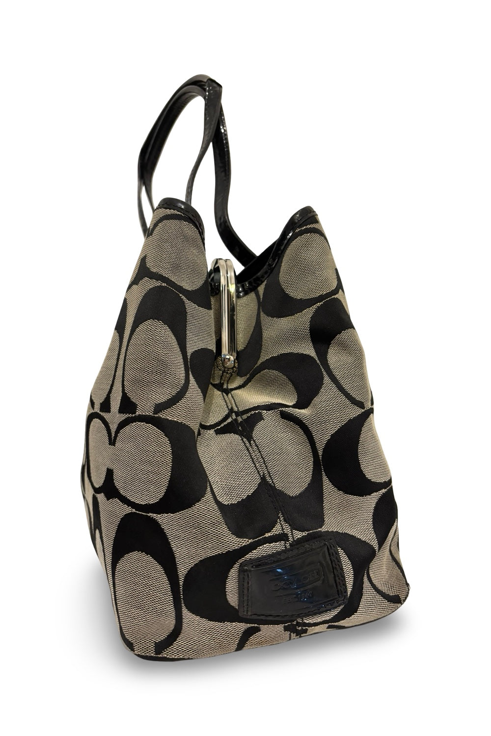 Coach Black Signature Madison OP Art Sateen & Leather Hailey Hobo Shoulder Bag