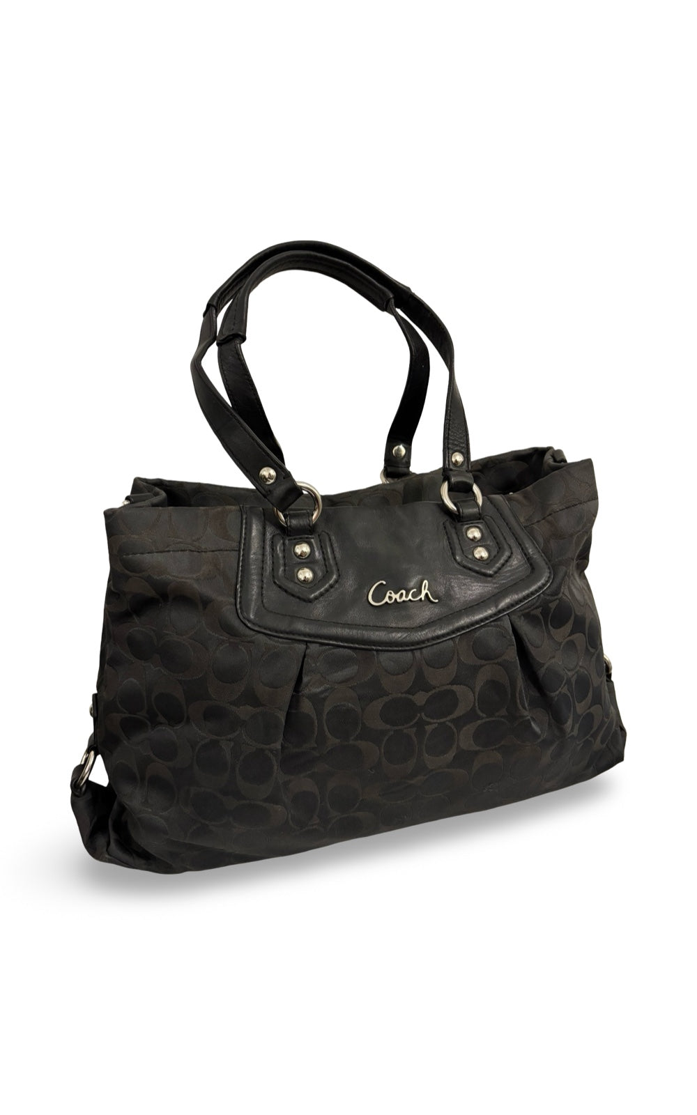 Coach Black Ashley Signature Carryall Canvas & Leather Shoulder Bag