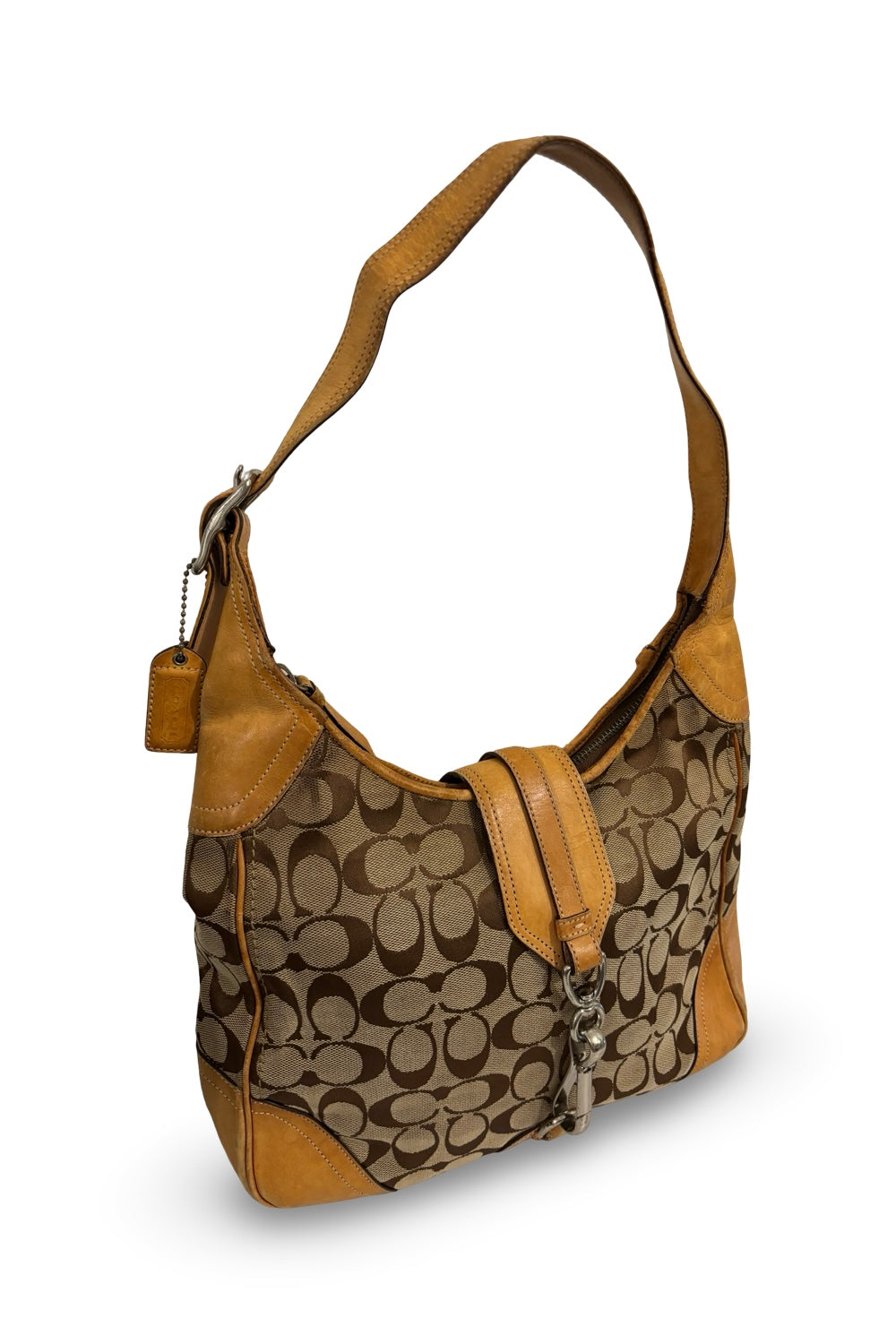 Coach Brown Tan Canvas & Leather Hampton Clasp  Vintage Hobo Shoulder Bag