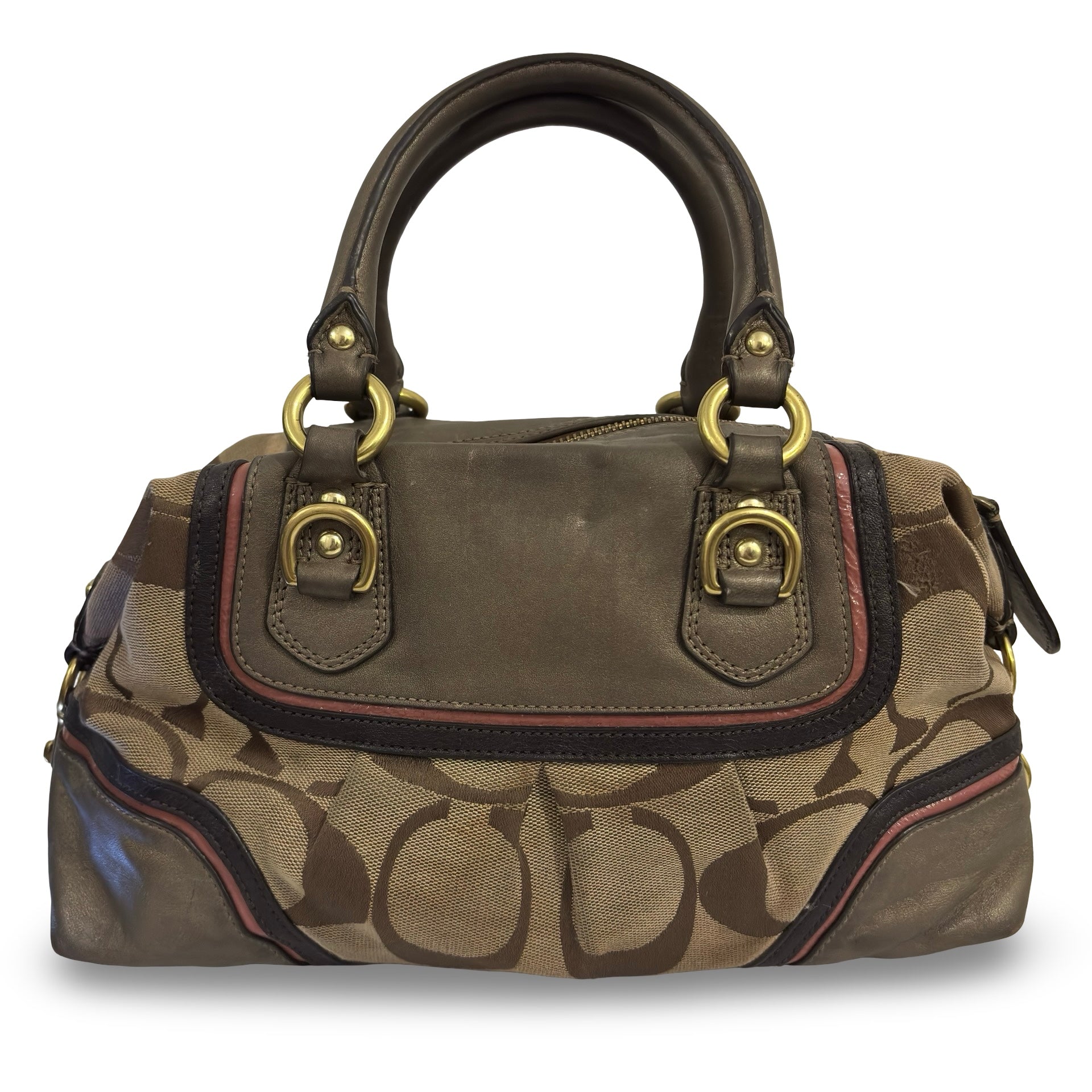 Coach Brown Ashley Signature Metallic Canvas & Leather Vintage Satchel Handbag