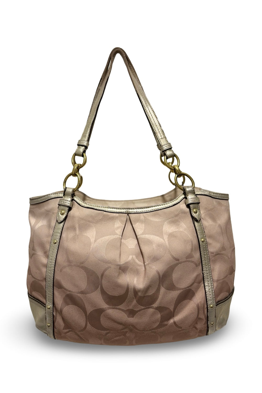 Coach Signature Alexandra Brown Beige Metallic Gold Canvas Leather Shoulder Bag