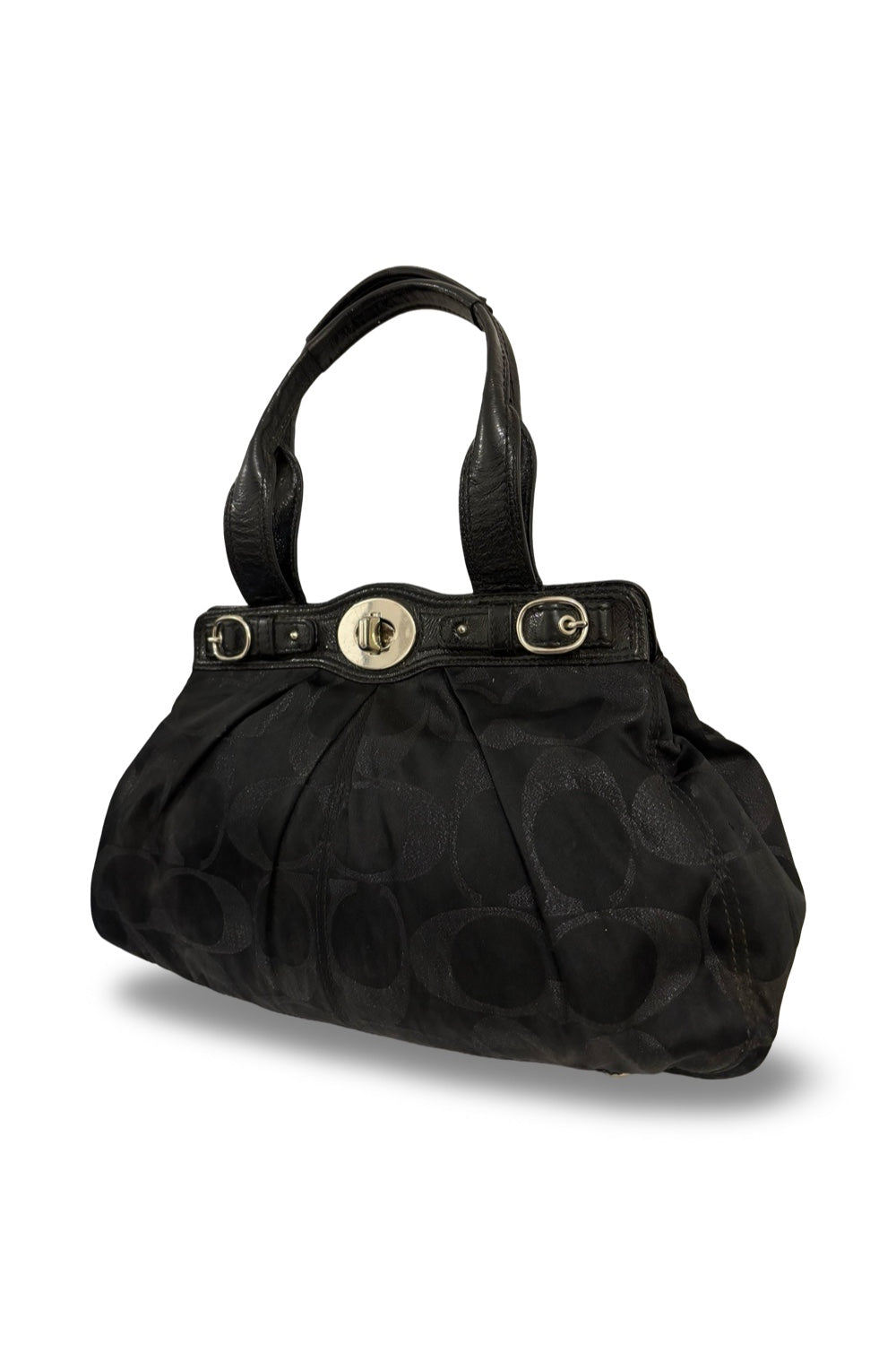 Coach Garnet Black Shimmer Signature Satin Canvas & Leather Vintage Shoulder Bag