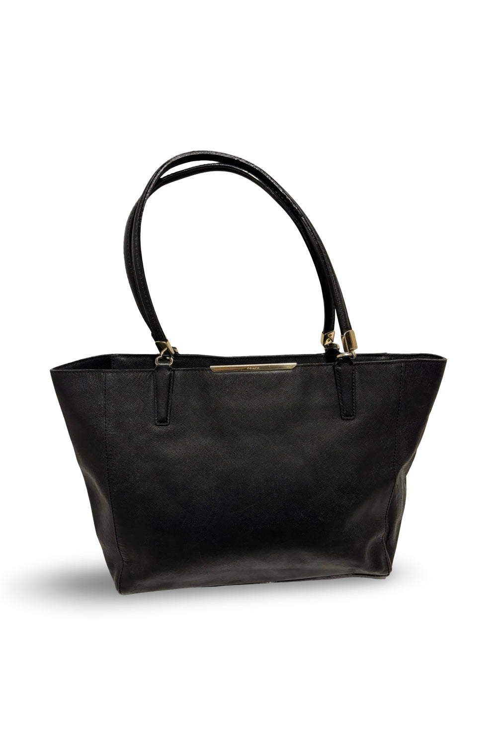 Coach Black Madison Saffiano East / West Pebbled Leather Tote Shoulder Bag