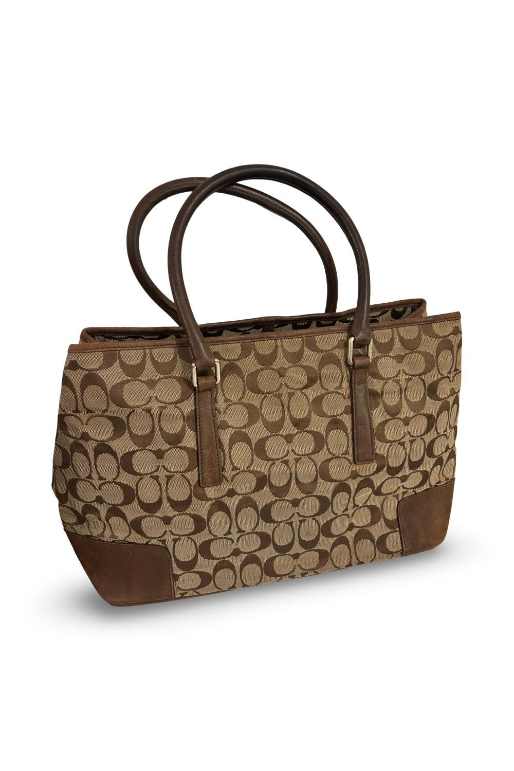 Coach Brown Tan Large Signature Canvas & Leather  Vintage 2000's Tote Shoulder Bag