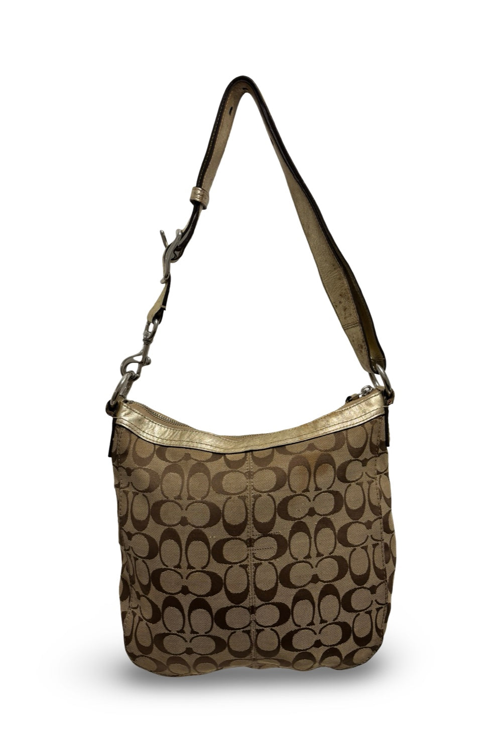 Coach Brown Chelsea Signature Canvas & Gold  Metallic Leather Crossbody / Shoulder Bag