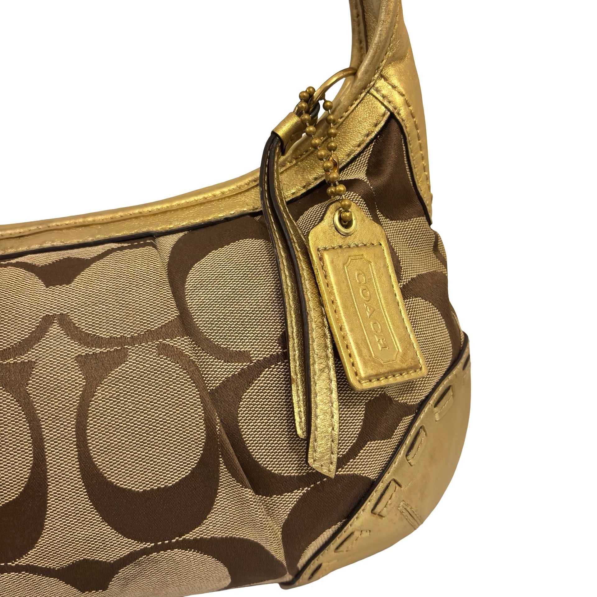 Coach Signature Brown & Gold Metallic Vintage Ergo Pleated Vintage Hobo Shoulder Bag