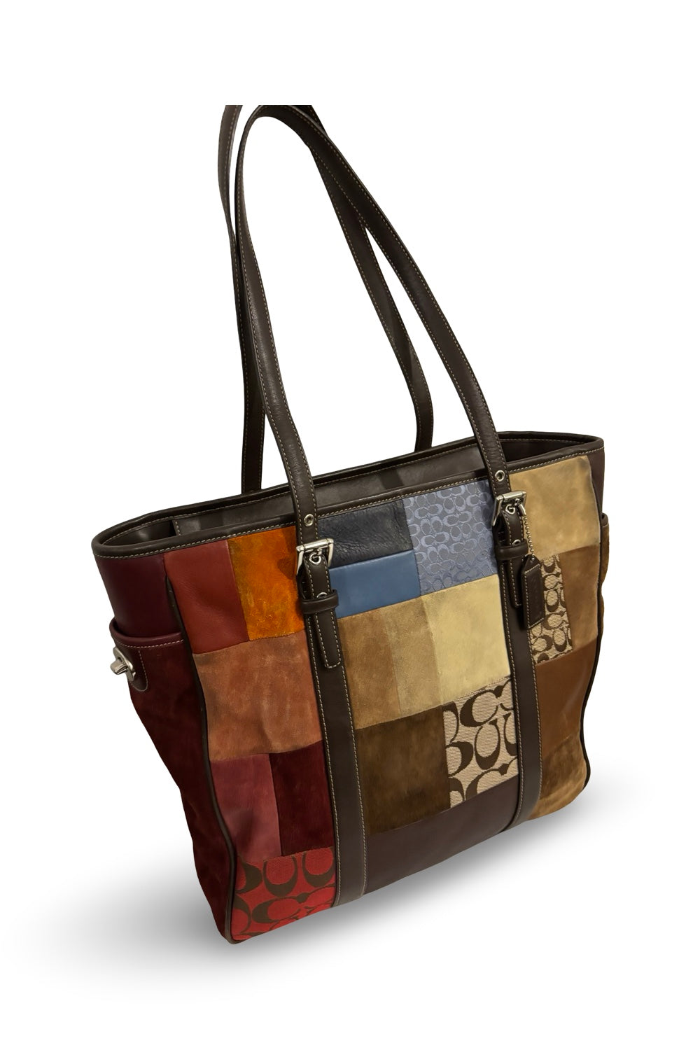 Coach Brown Multicoloured Suede & Leather Large  Patchwork Tote Shoulder Bag Vintage