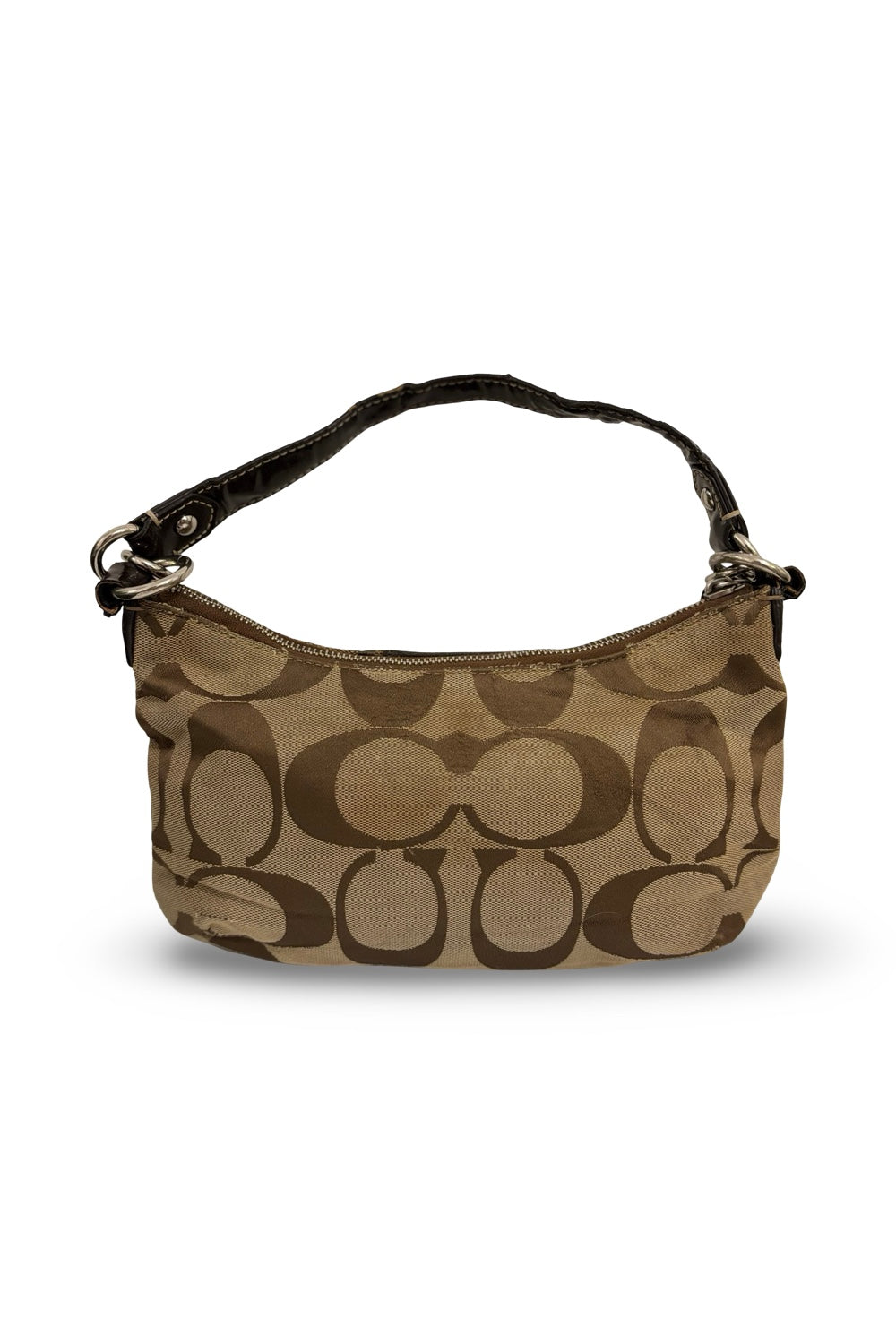 Coach Brown Demi Sufflette Vintage Signature Canvas Patent Leather Shoulder Bag