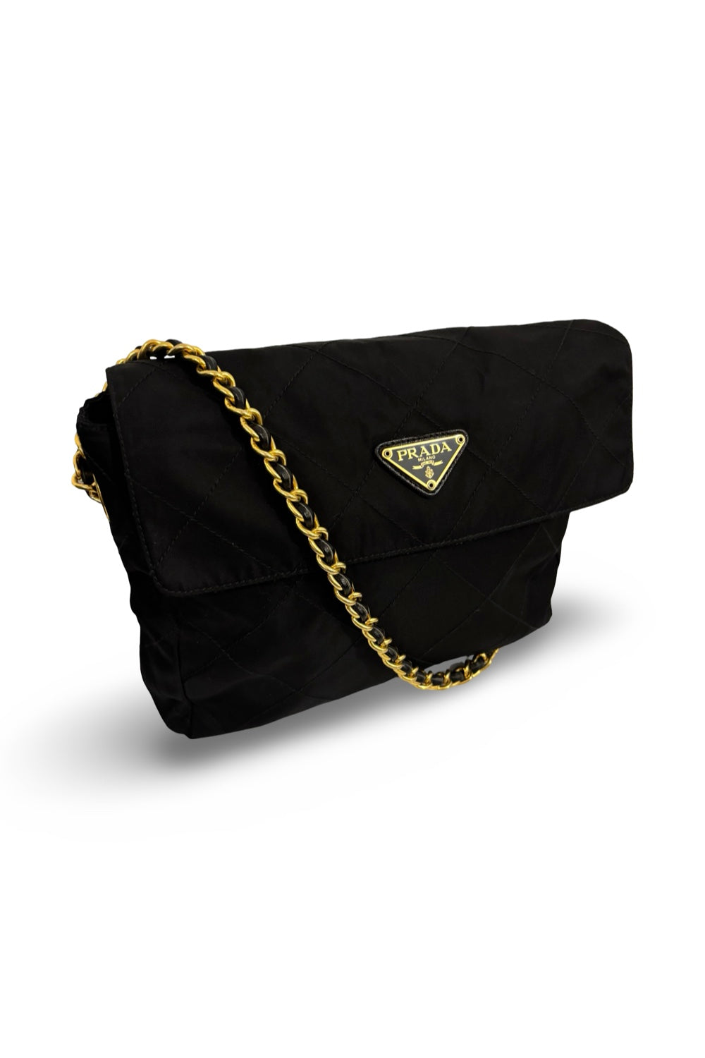 Prada Nylon Black Tessuto Quilted Chain Shoulder Bag