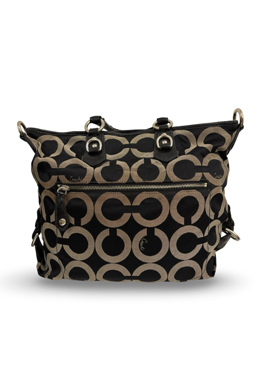 Coach Madison Black & Grey OP Art Canvas & Leather Shoulder Bag