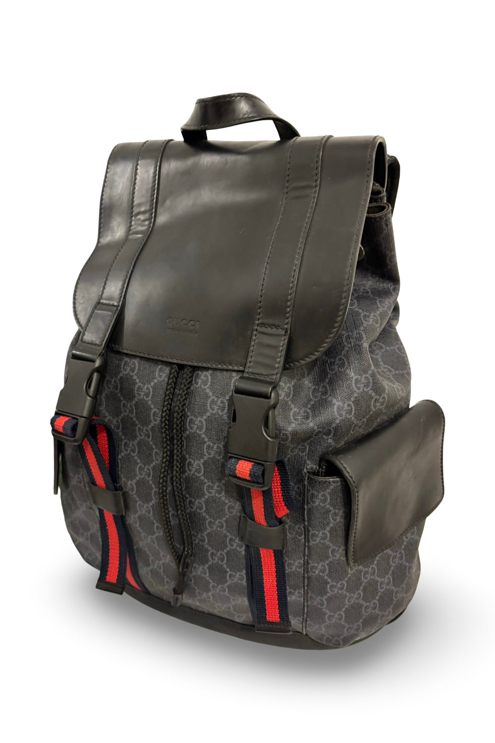 Gucci Black Signature GG Supreme Canvas & Leather Large Backpack