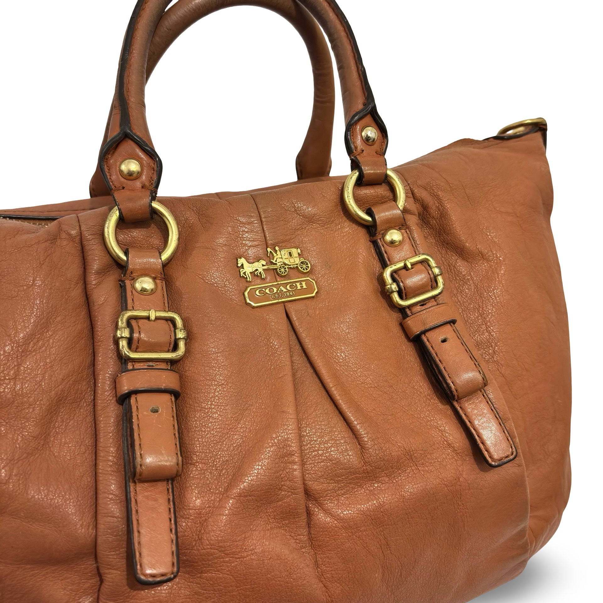 Coach Madison Brown Tan Juliette Leather Pleated Vintage Satchel Handbag