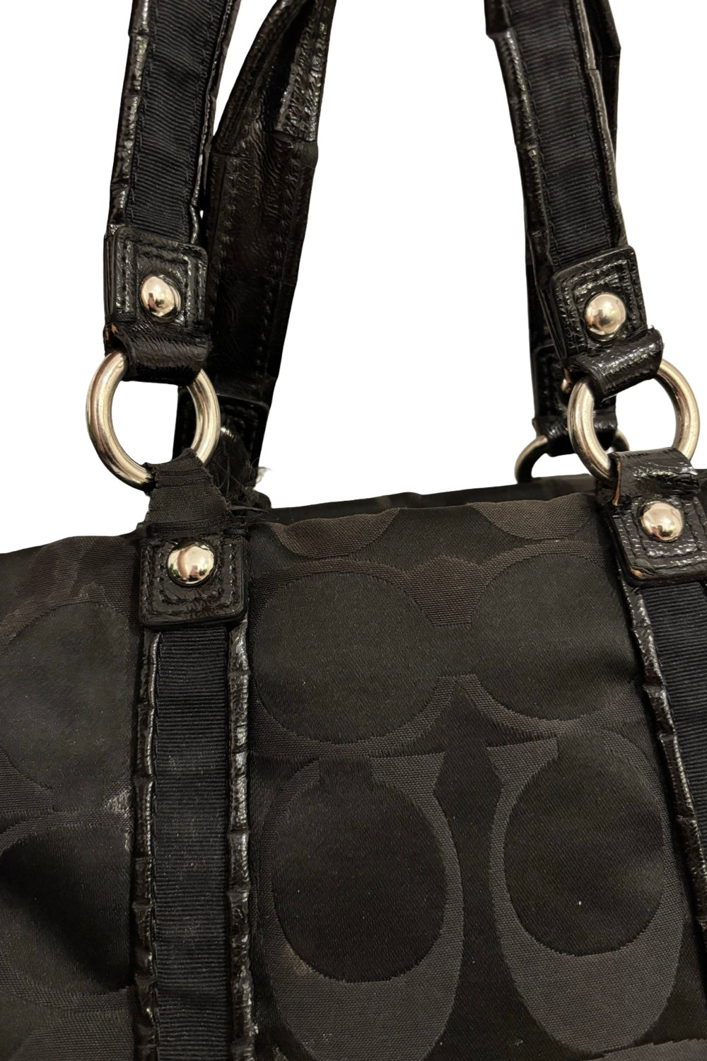 Coach Black Poppy Vintage Signature Canvas Satin & Patent Leather Shoulder Bag