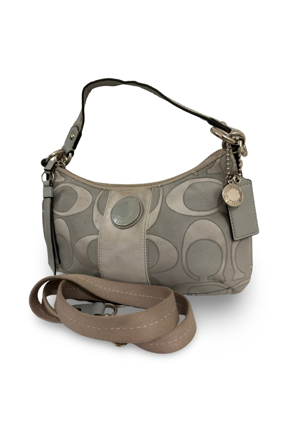 Coach Grey Silver Demi Signature Stripe Sateen Vintage Shoulder Bag / Crossbody