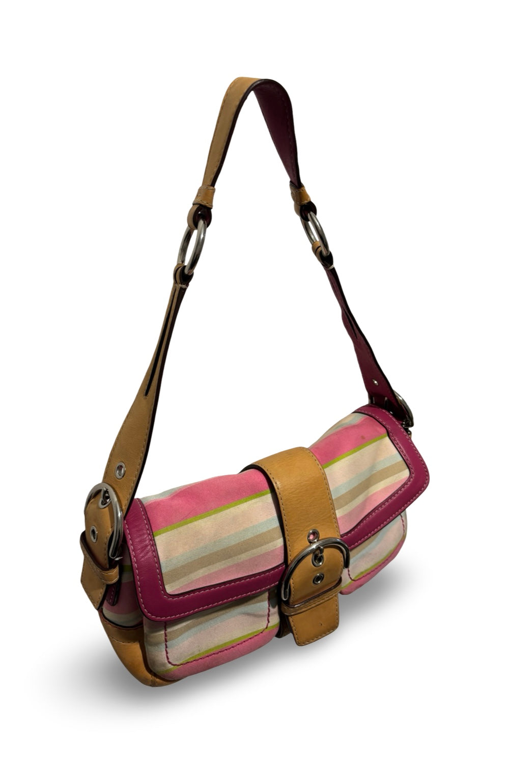 Coach Vintage Soho Hampton Sateen & Leather Pink  Brown Multicoloured Shoulder Bag