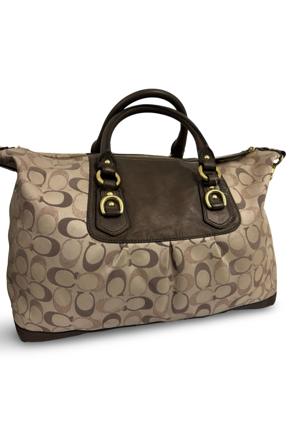 Coach Brown / Tan Ashley Signature Metallic Canvas & Leather Vintage Handbag / Bag