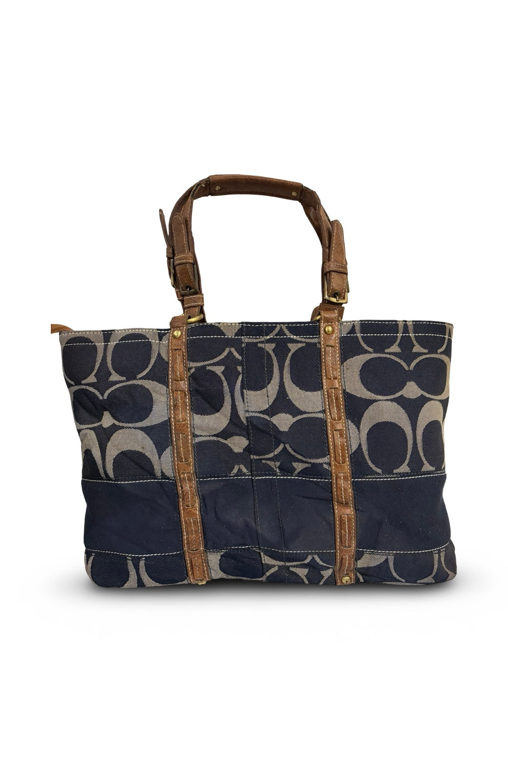 Coach Cargo Blue Denim Signature Monogram Brown Leather Legacy Tote Shoulder Bag