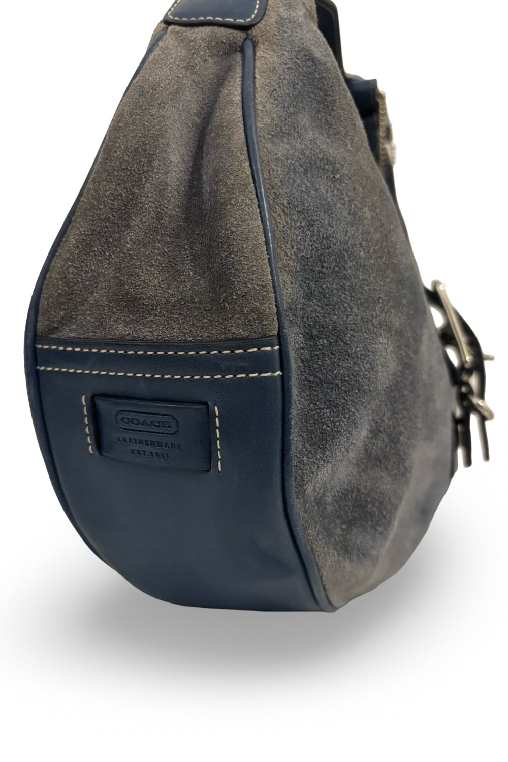 Coach Rare Vintage 2000's Blue Grey Suede & Leather Hobo Shoulder Bag