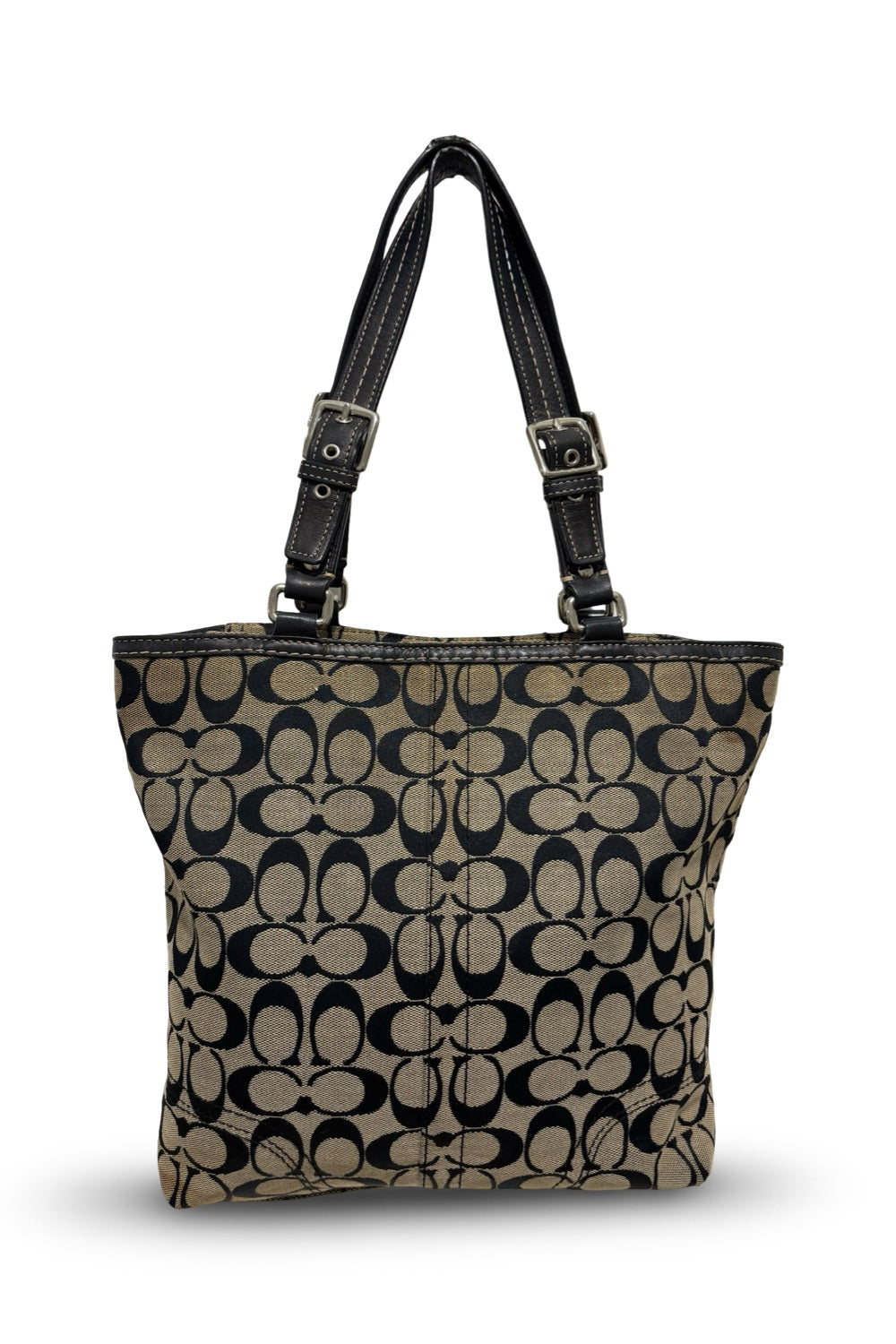 Coach Black & Grey Hamptons Vintage Canvas & Leather Signature Tote Shoulder Bag