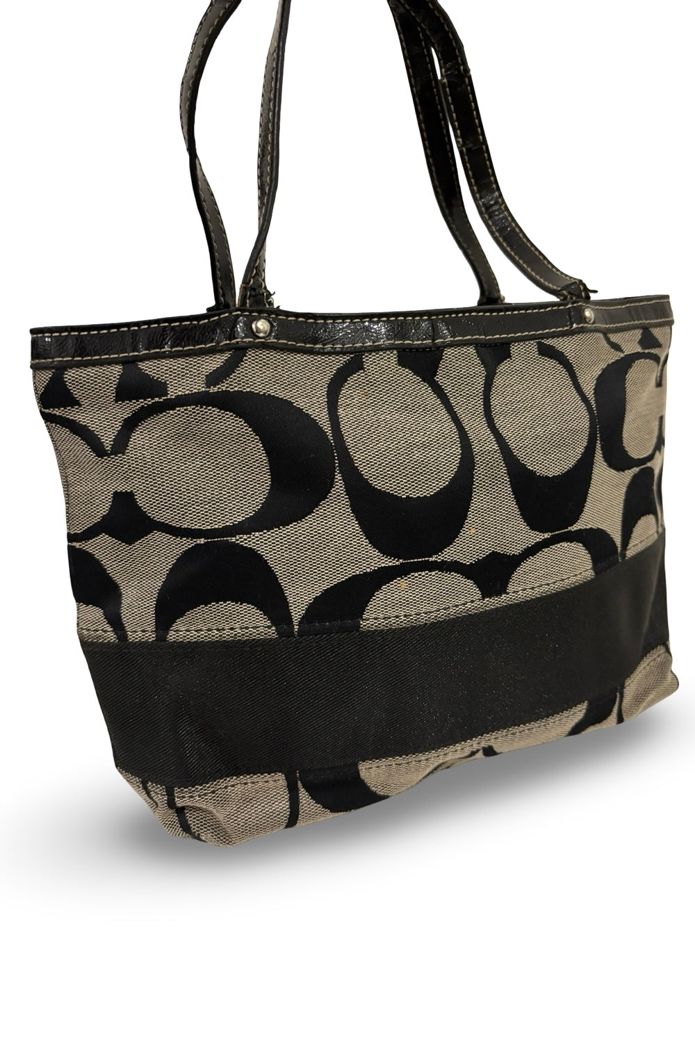 Coach 2012 Black & Grey Mini Canvas & Patent leather Vintage Shoulder Bag