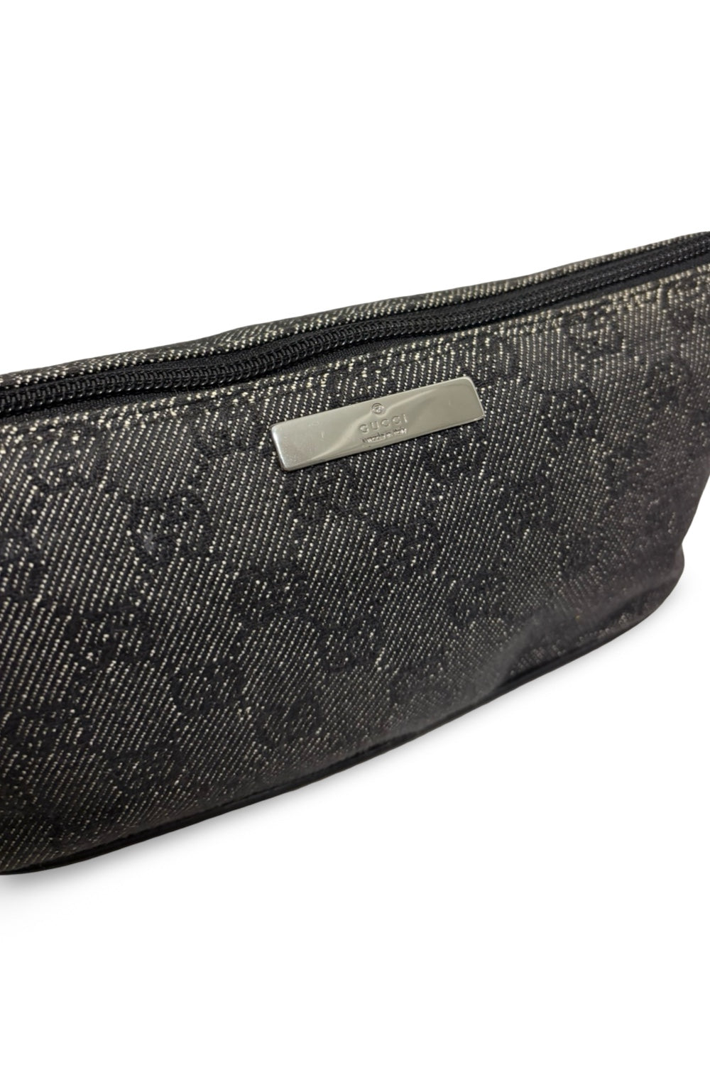 Gucci Dark Grey & Black Signature Canvas Denim  GG Boat Pochette Handbag / Shoulder Bag