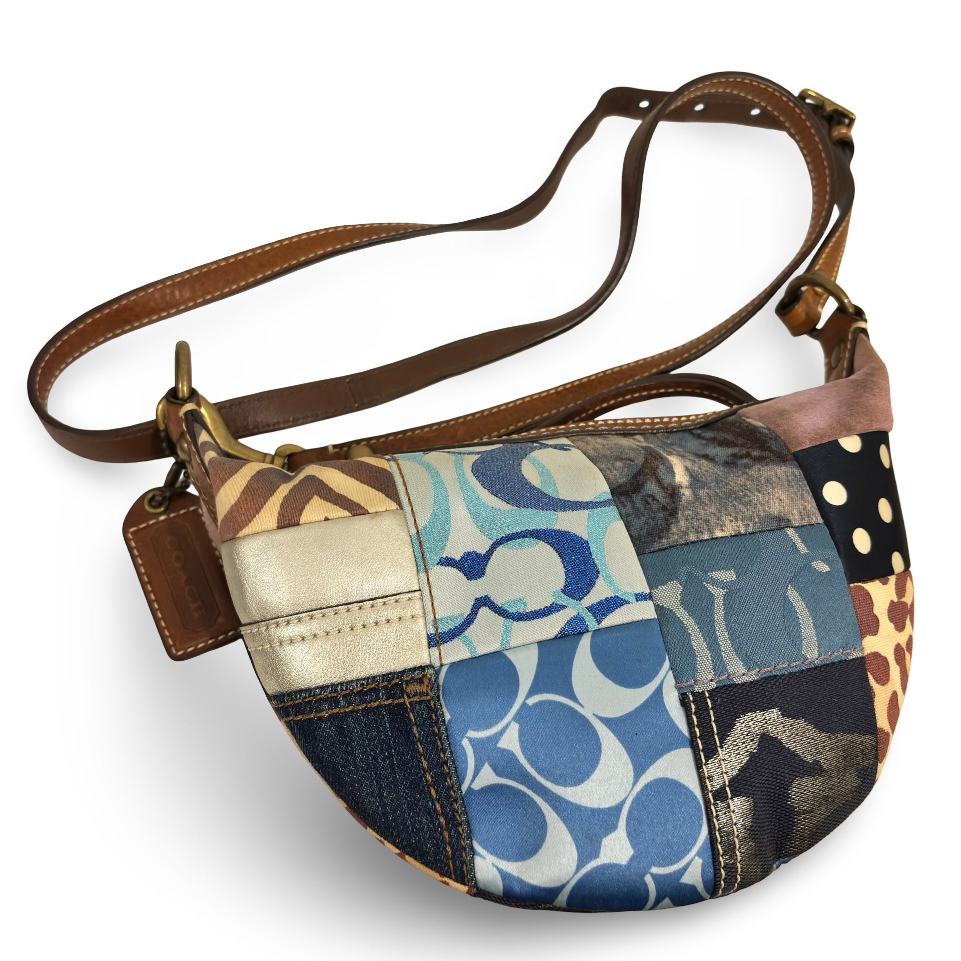 Coach Denim Patchwork Multicolour Blue / Purple Canvas & Leather Vintage Crossbody Bag