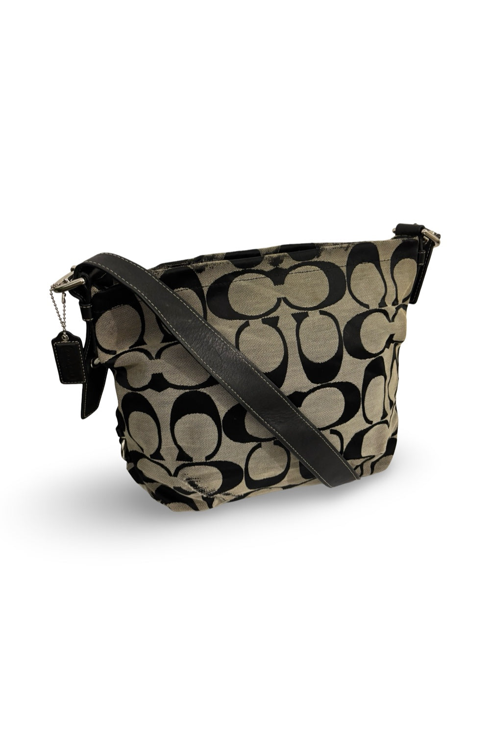 Coach Black & Grey Signature Duffle Canvas & Leather Crossbody Bag