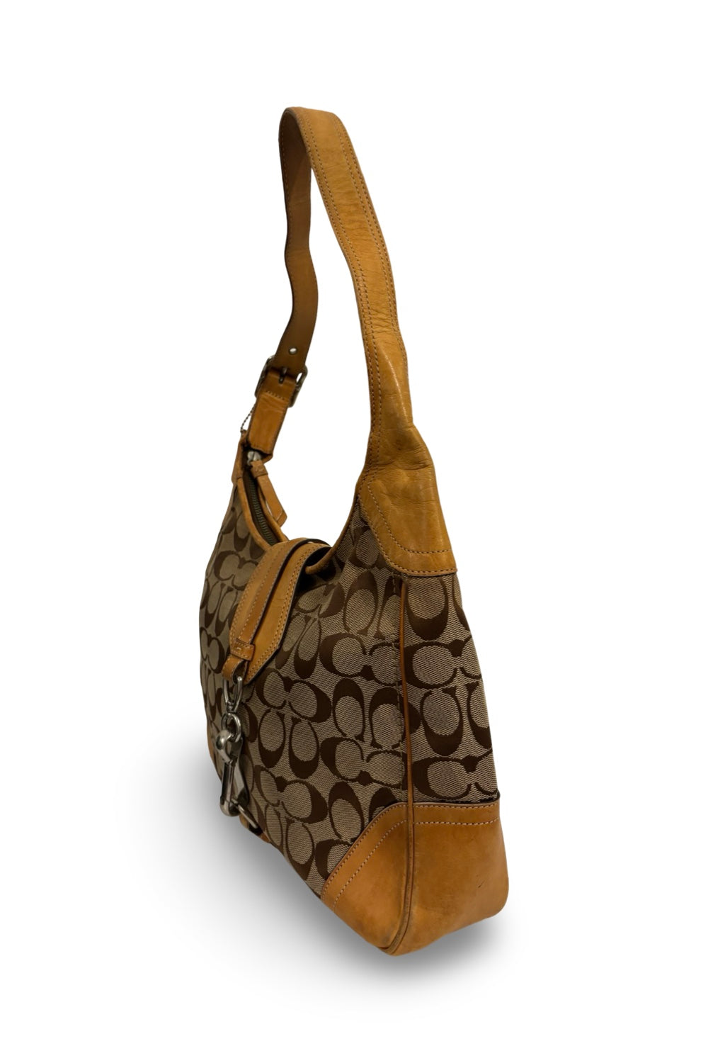 Coach Brown Tan Canvas & Leather Hampton Clasp  Vintage Hobo Shoulder Bag