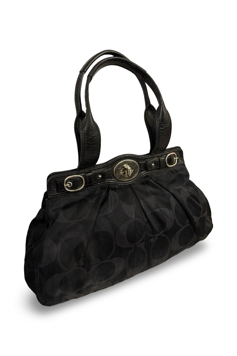 Coach Garnet Black Shimmer Signature Satin Canvas & Leather Vintage Shoulder Bag