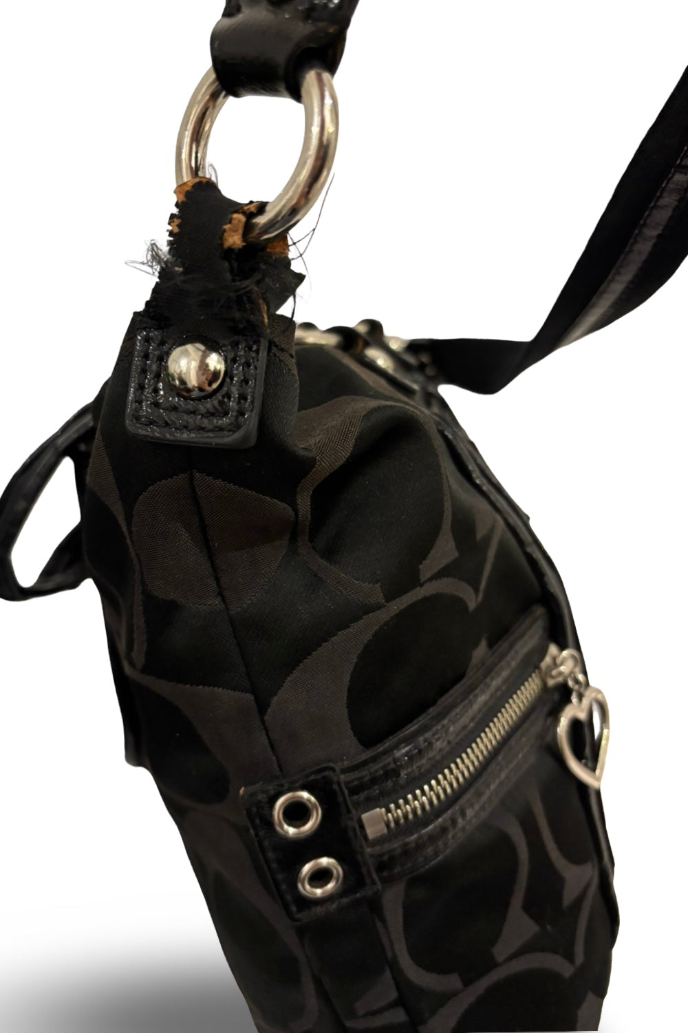 Coach Black Poppy Vintage Signature Canvas Satin & Patent Leather Shoulder Bag