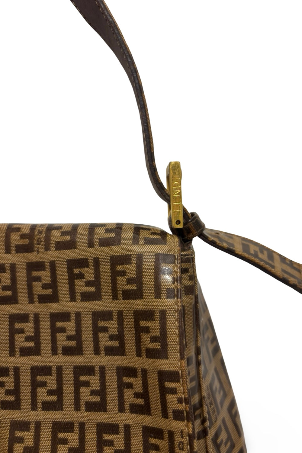 Fendi Brown Signature Mamma Bucket Zucchino Patent Vinyl Baguette Shoulder Bag