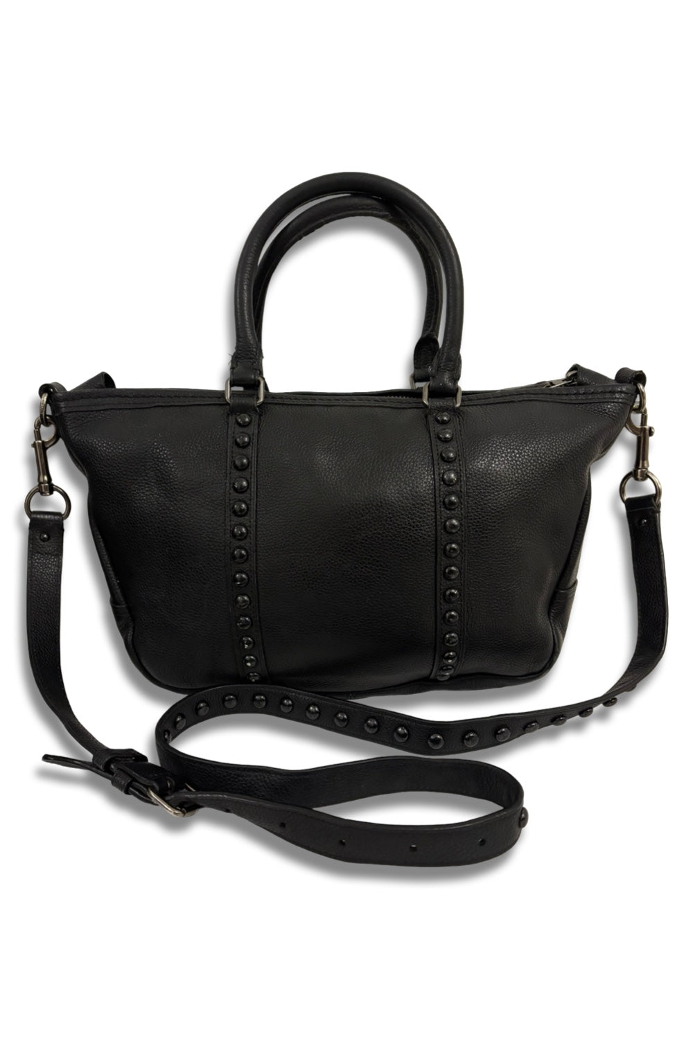 Coach Black Pebbled Leather 2015 Studded Lacquer Rivets Large Shoulder Bag