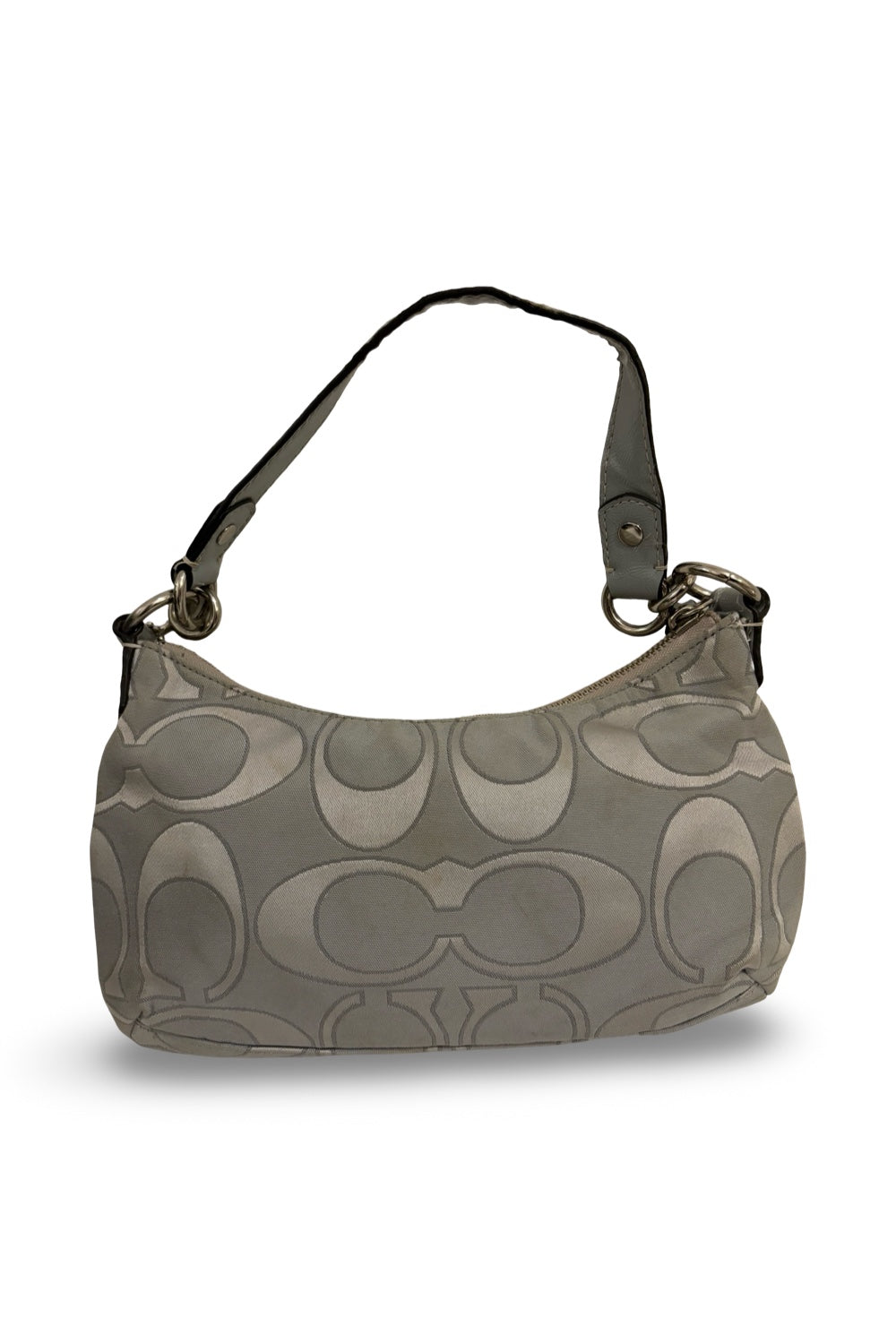 Coach Grey Silver Demi Signature Stripe Sateen Vintage Shoulder Bag / Crossbody