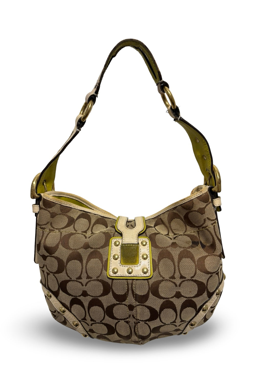 Coach Brown & Lime Green RARE Limited Edition Canvas & Suede Shoulder Bag