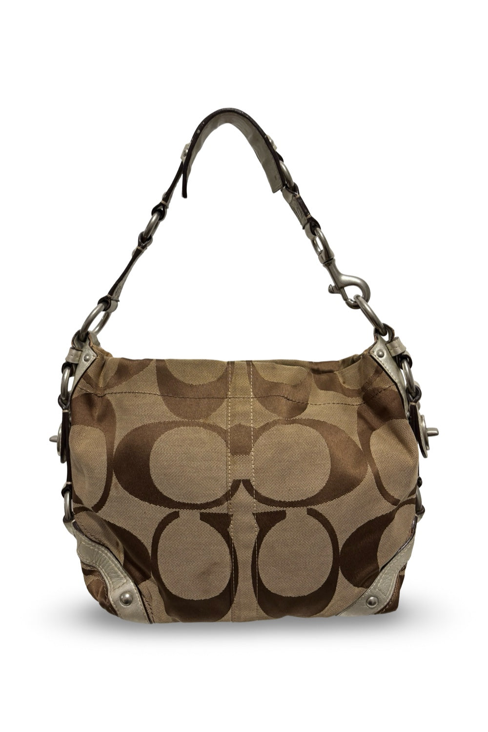 Coach Brown & Silver Metallic Canvas / Leather Carly Vintage Shoulder Bag