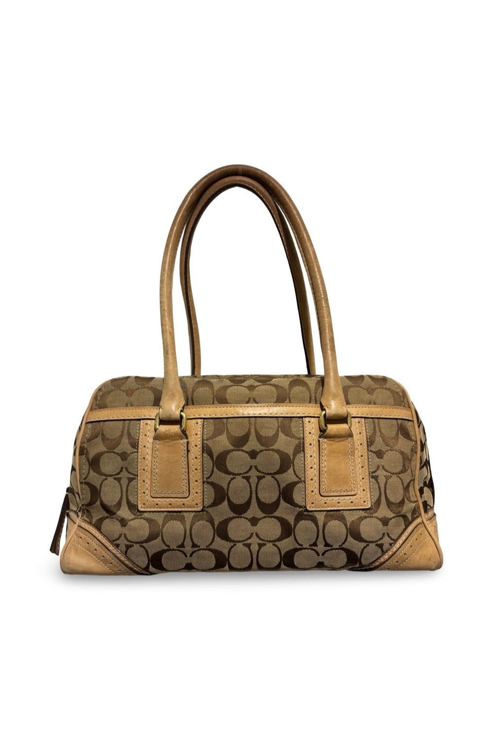 Coach Brown Signature Hampton Boston Canvas & Leather Vintage Shoulder Bag