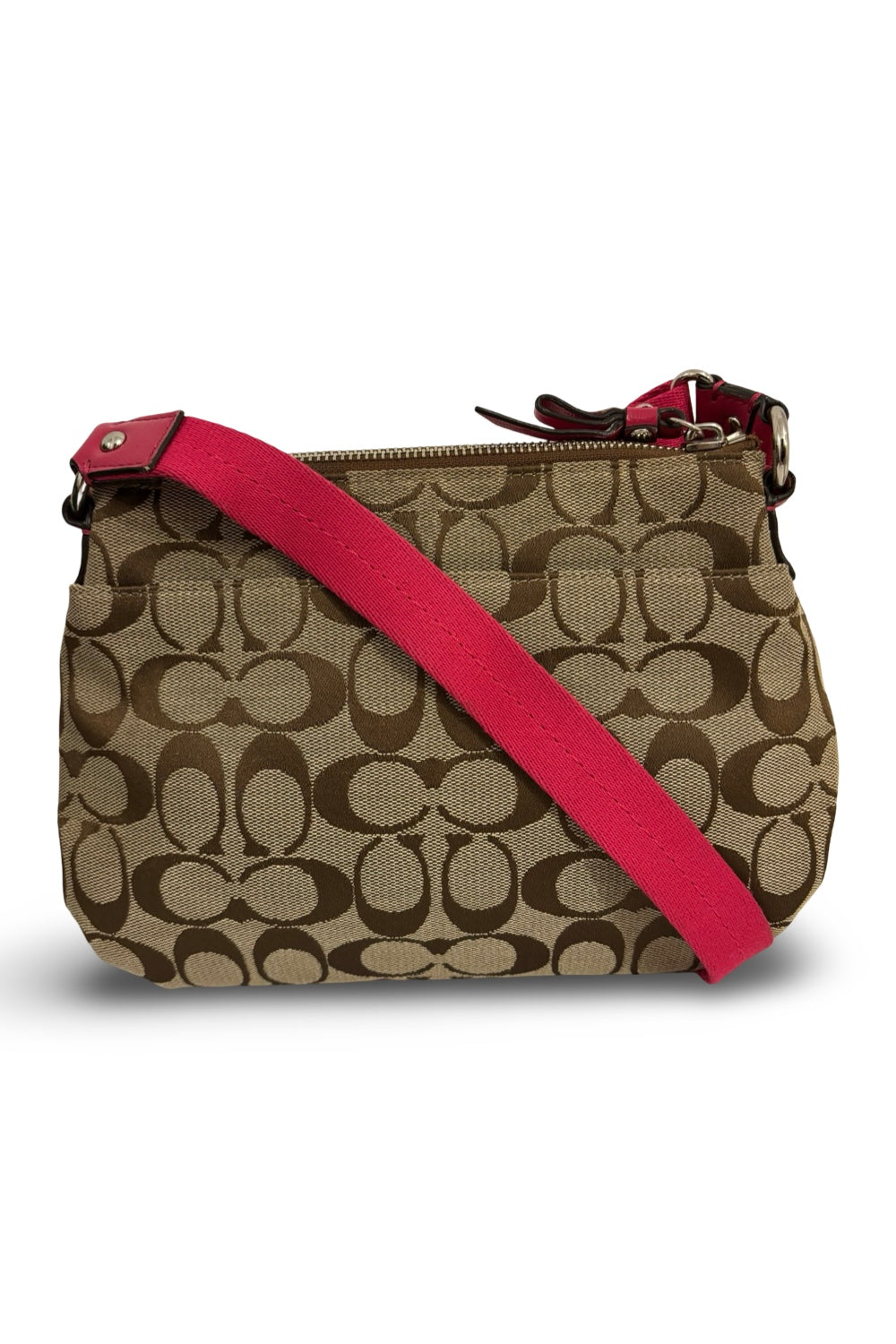 Coach Brown & Pink Signature Canvas Poppy Daisy Vintage Crossbody / Shoulder Bag