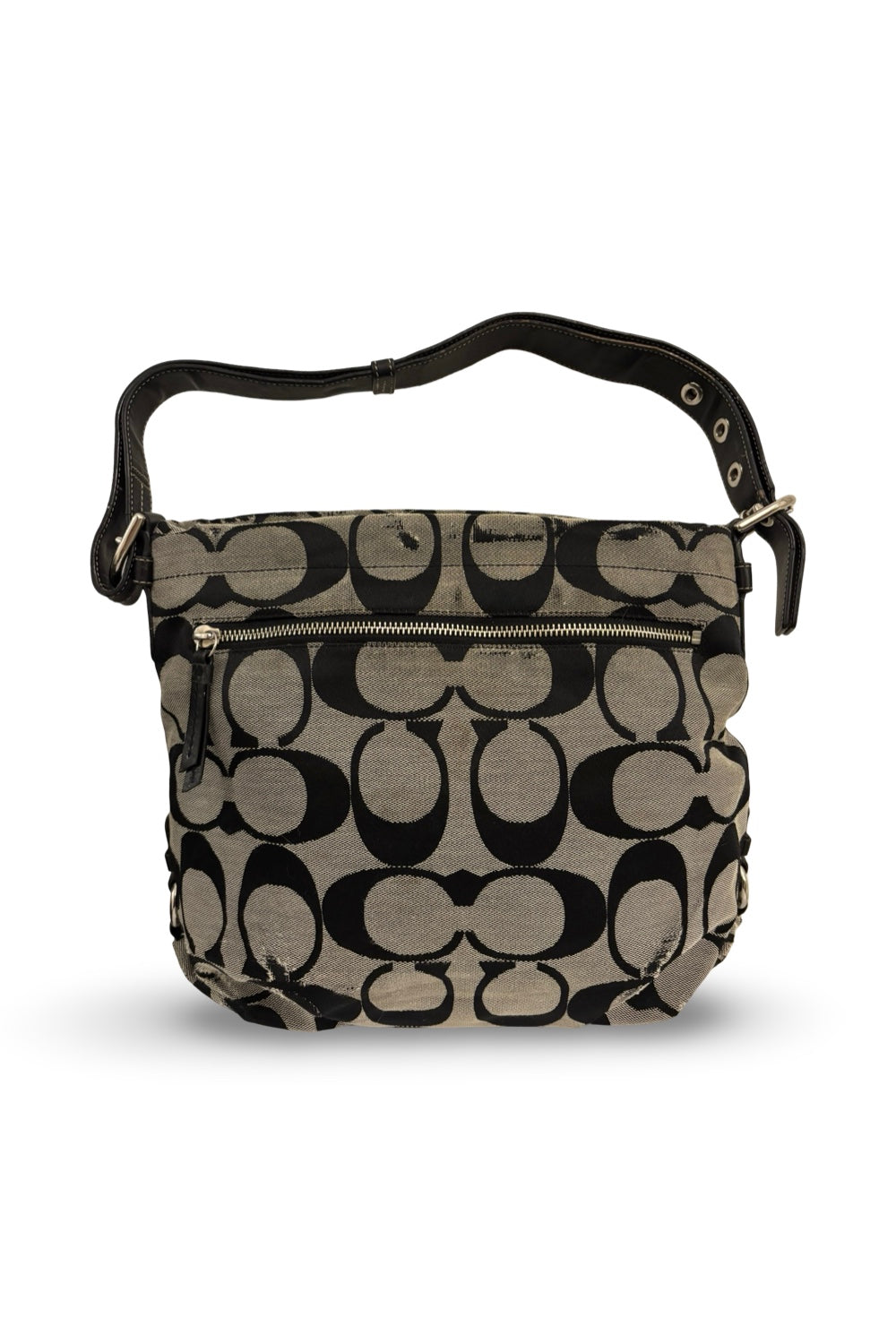 Coach Black & Grey Signature Canvas & Leather Vintage Crossbody / Shoulder Bag