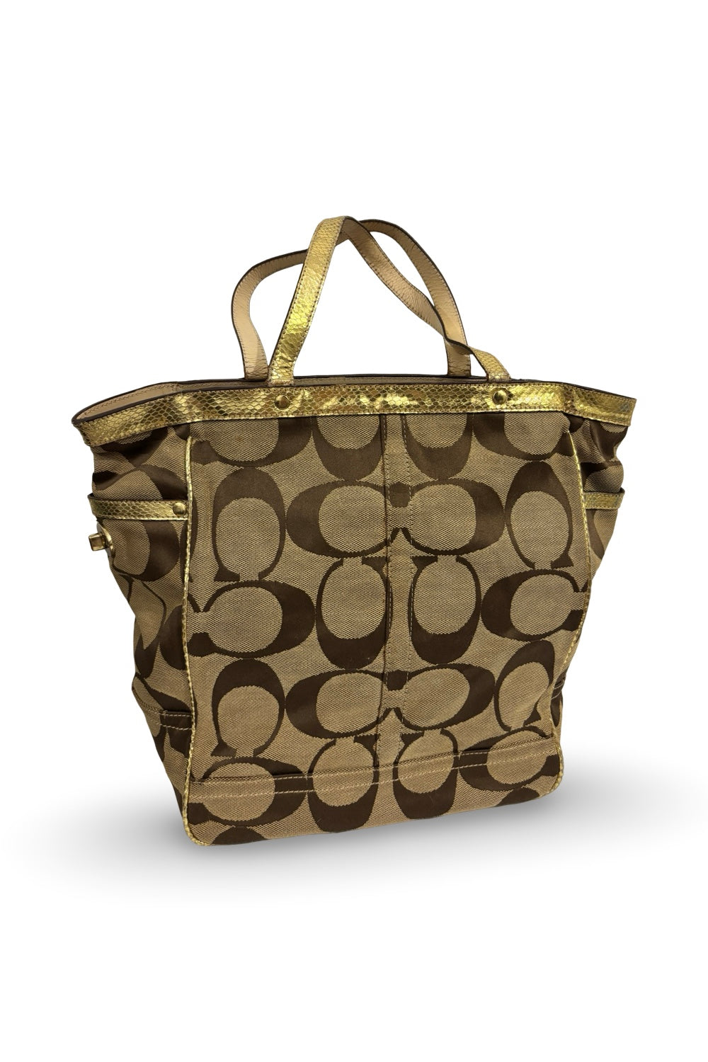 Coach Brown & Gold Signature Snake Embossed  Leather Tote Shoulder Bag