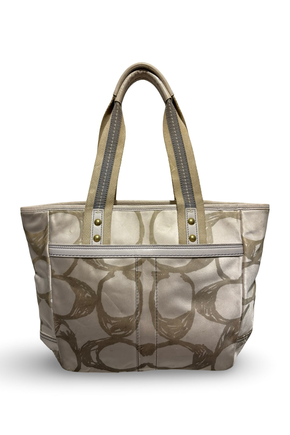Coach Ivory / White & Beige Sateen & Leather  Signature Vintage Tote Shoulder Bag