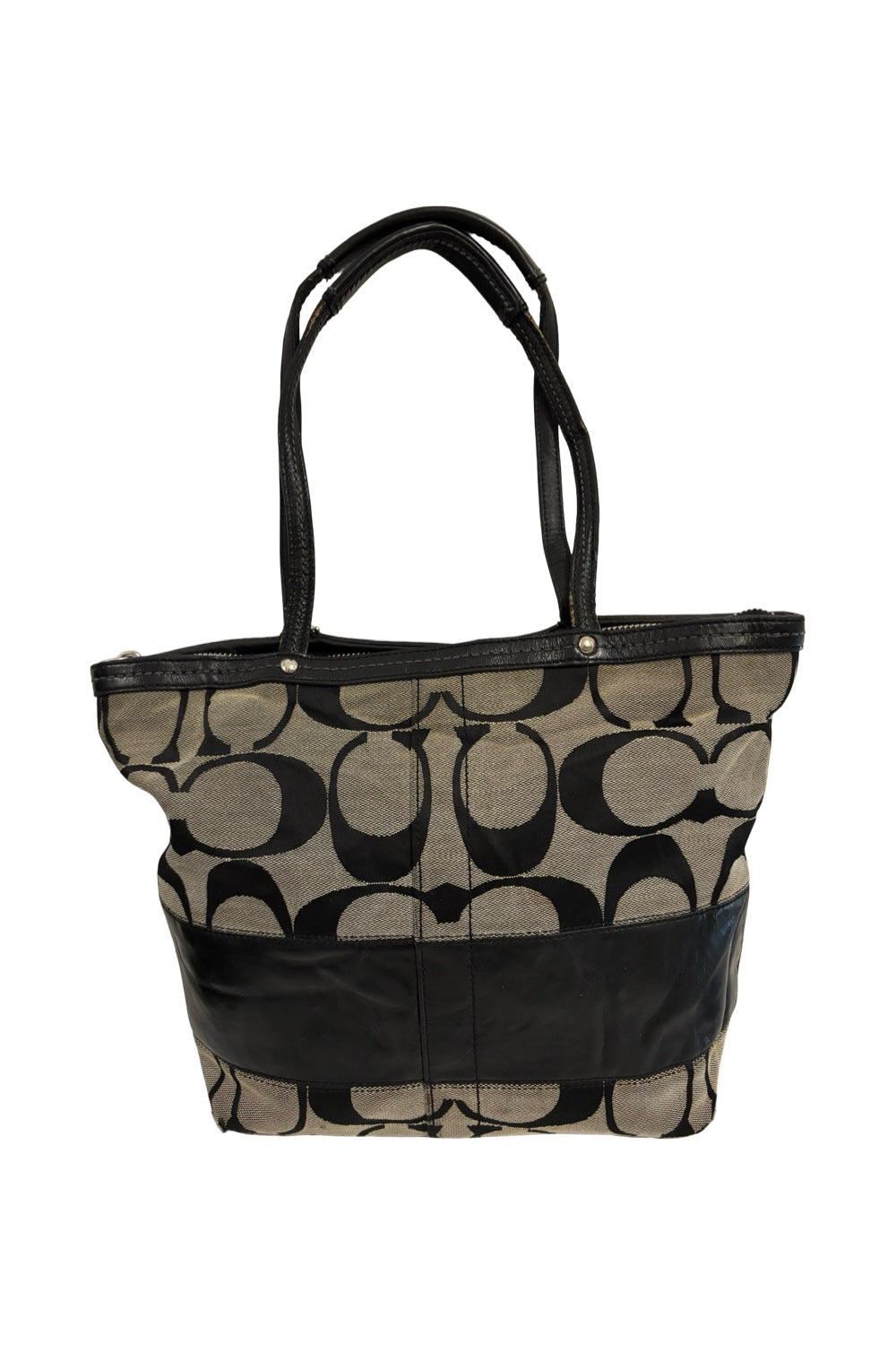 Coach Black & Grey Signature Canvas & Patent  Leather Vintage Tote Shoulder Bag