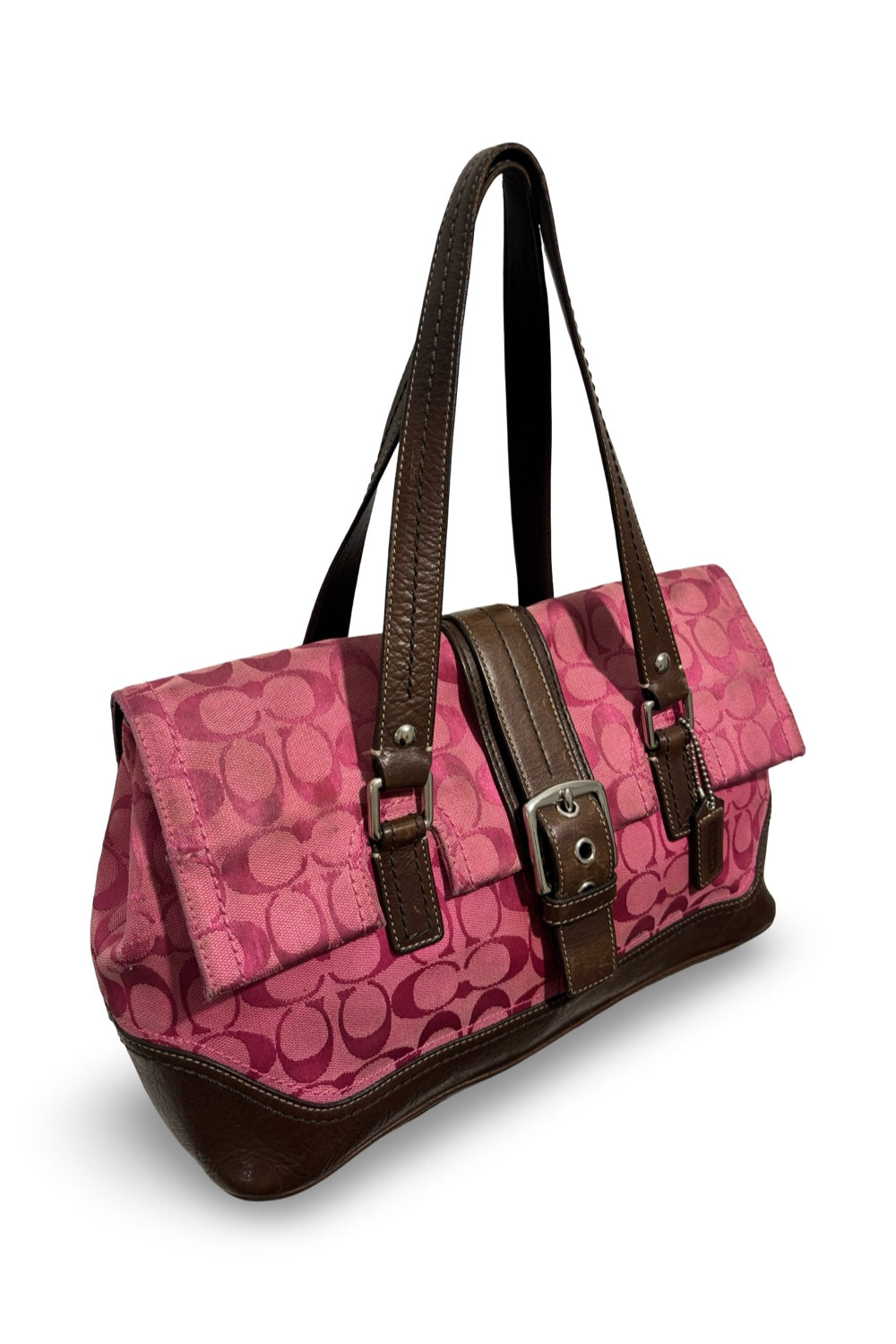 Coach RARE Vintage Pink & Brown Signature Canvas & Leather Shoulder Bag