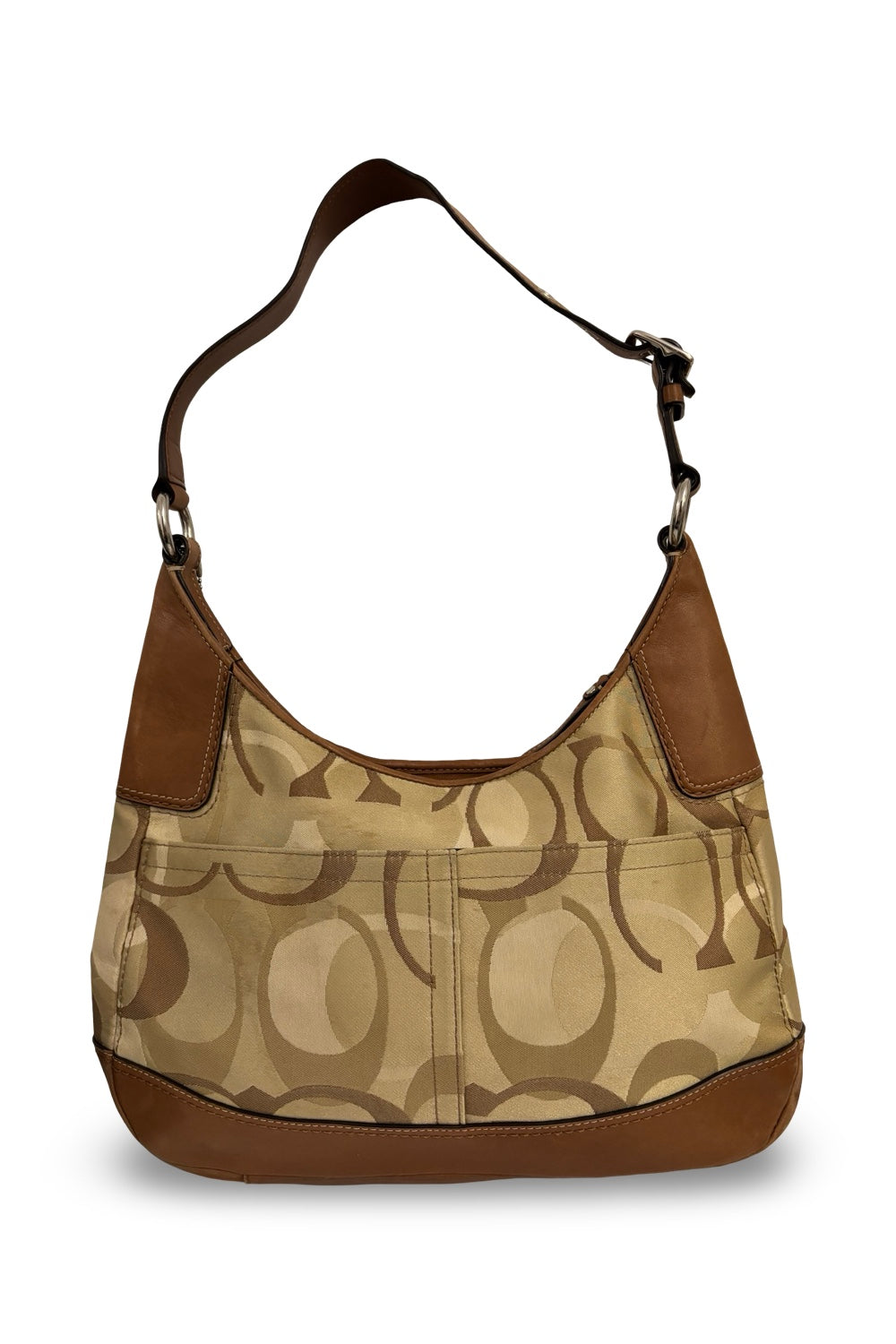 Coach Vintage Brown Signature Hampton Canvas Satin & Leather Hobo Shoulder Bag