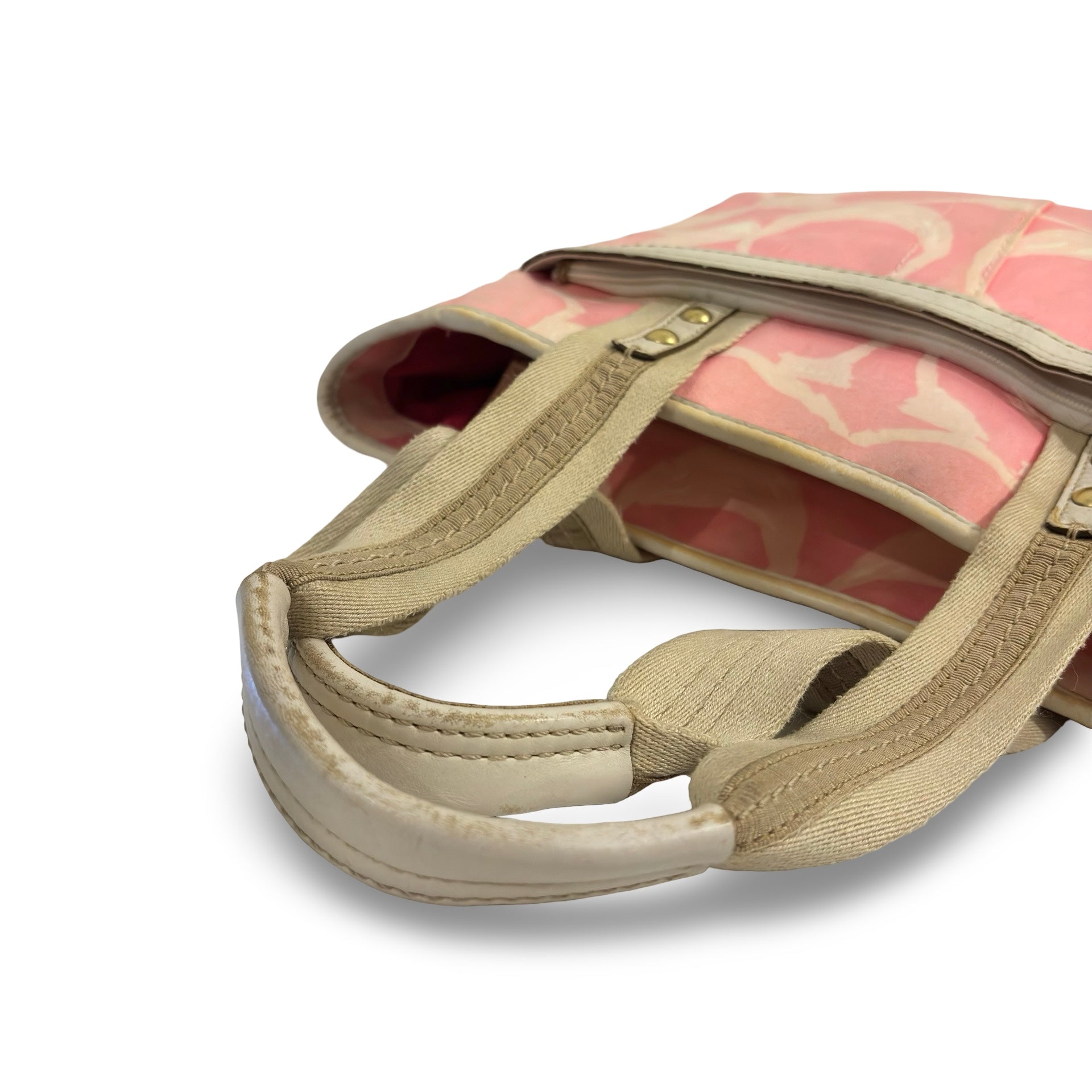 Coach Hampton Pink & White Canvas & Leather Signature Scribble Vintage Tote Shoulder Bag