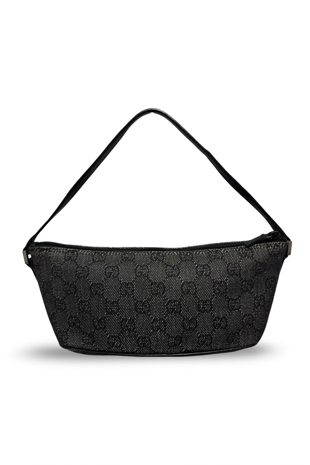 Gucci Dark Grey & Black Signature Canvas Denim  GG Boat Pochette Handbag / Shoulder Bag