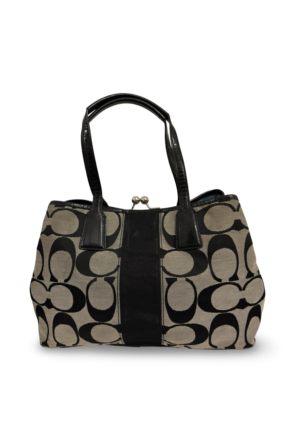 Coach Black Signature Madison OP Art Sateen & Leather Hailey Hobo Shoulder Bag