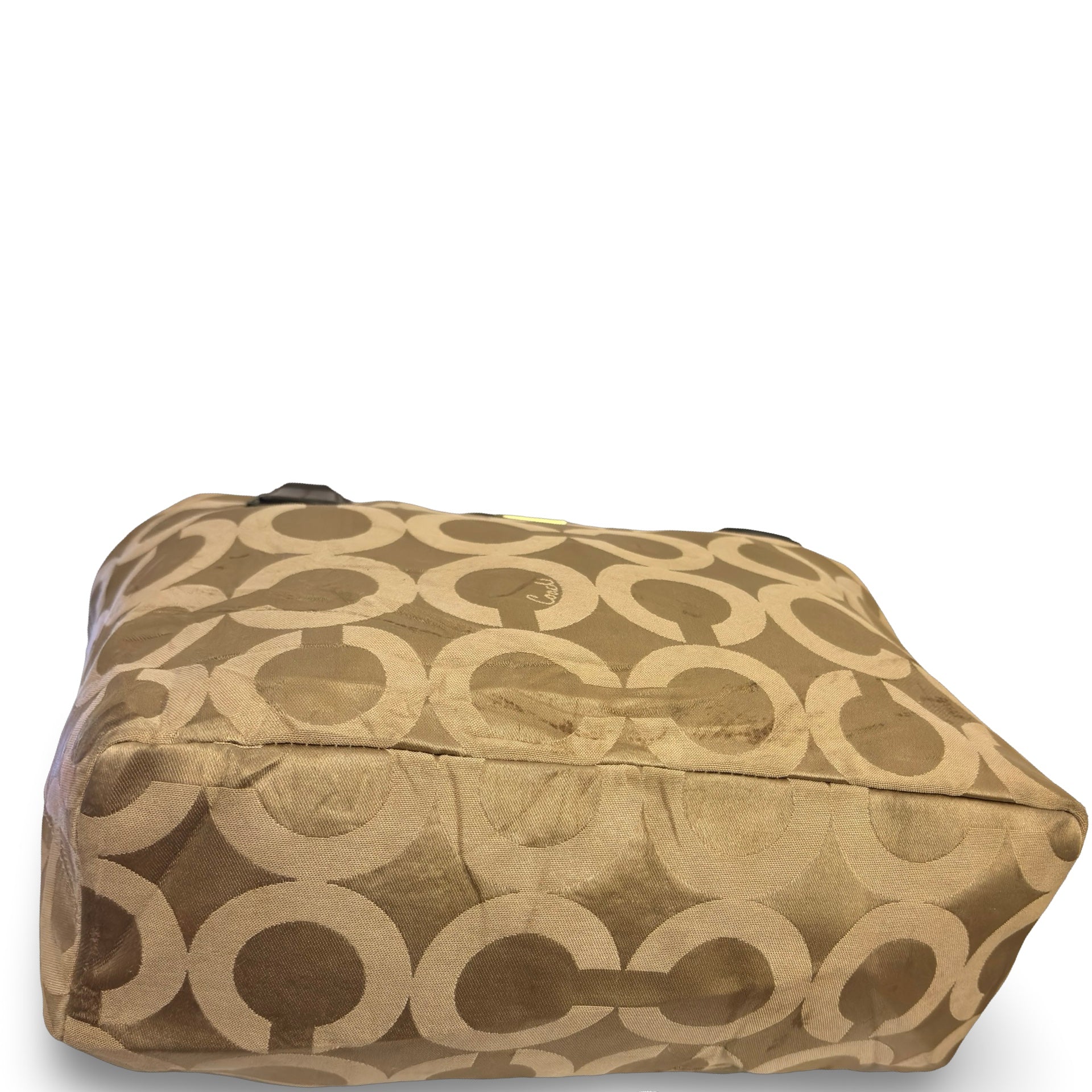 Coach Brown / Beige Madison OP Art Sateen Canvas & Leather Vintage Tote Shoulder Bag