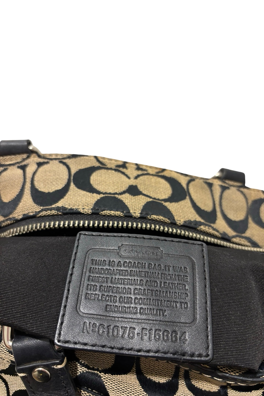 Coach Black & Grey Hamptons Vintage Canvas & Leather Signature Tote Shoulder Bag