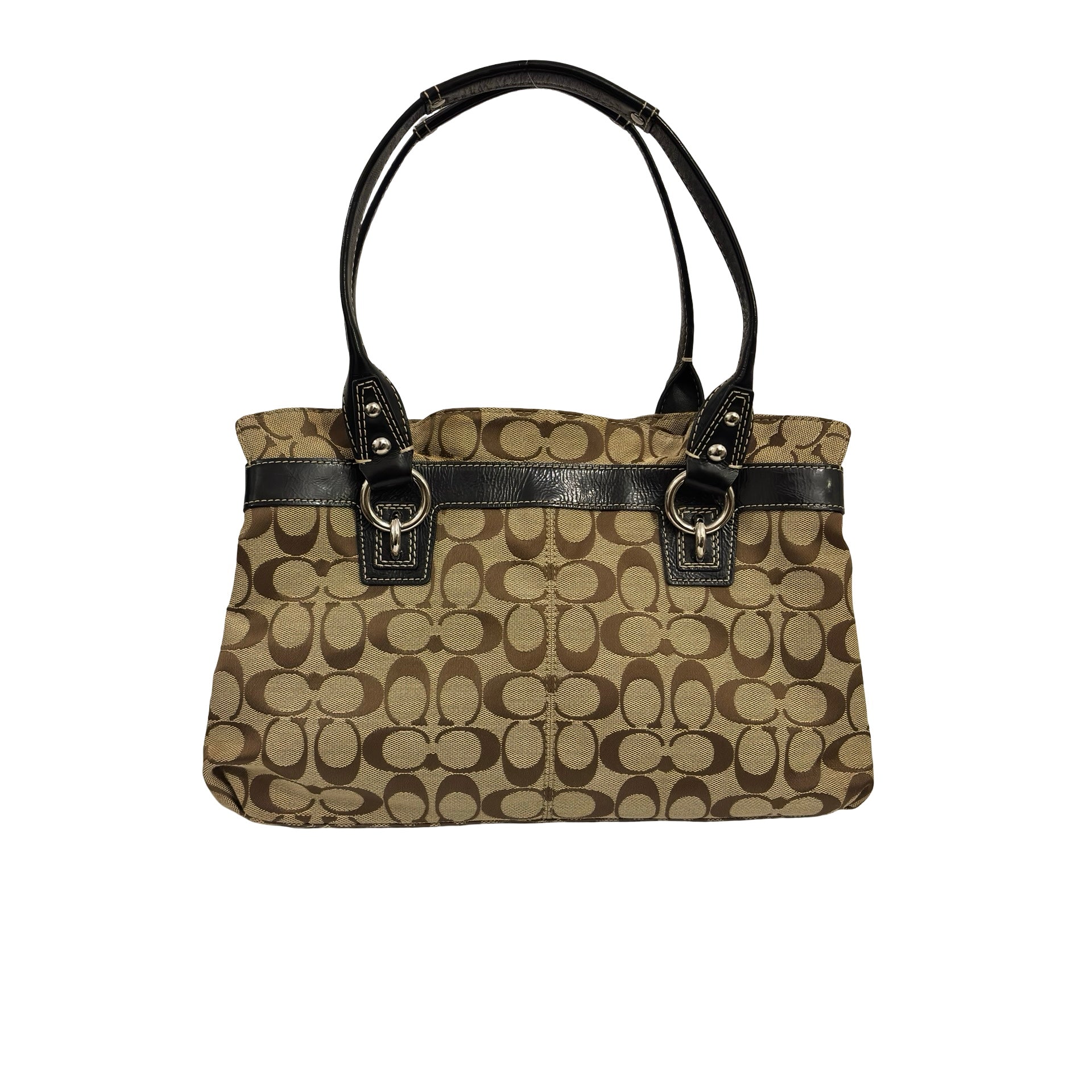 Coach 'Penelope' Signature Brown Canvas & Patent Leather Vintage Shoulder Bag